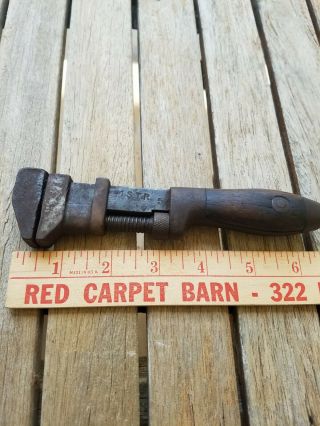 Vintage Mstr 6 1/2 " Railroad Adjustable Monkey Pipe Wrench Wood Handle
