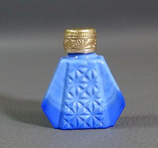Art Deco Bohemian Czech Blue Glass Miniature Perfume Bottle
