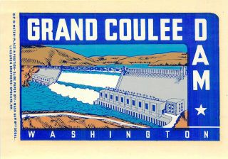 Washington Grand Coulee Dam Vintage Travel Tourist Decal Label