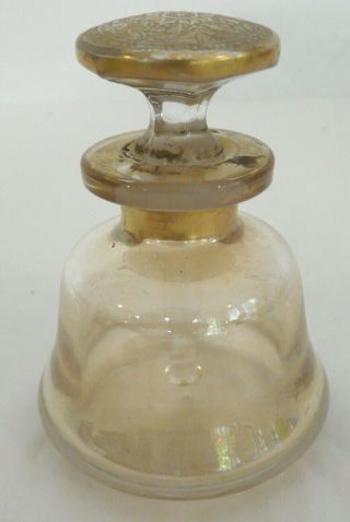 Antique Hand Blown Glass Perfume Bottle With Gold Etched Stopper