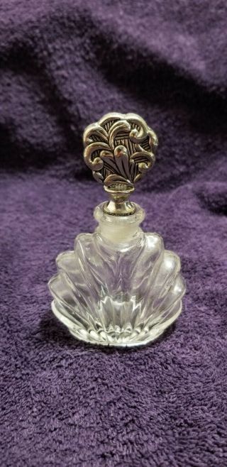 Vintage? Godinger Clear Glass Perfume Bottle W/ Ornate Silverplate Stopper - Euc
