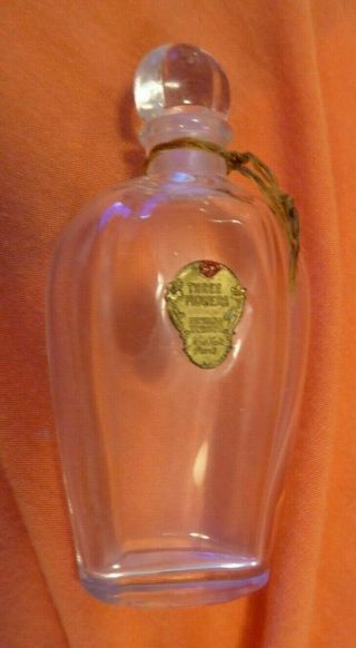 Vintage empty RICHARD HUDNUT THREE FLOWERS GLASS Perfume Bottle,  Cap 2