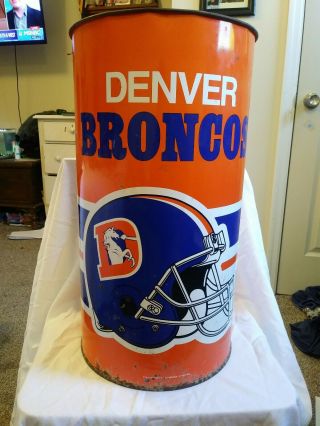 Vintage 1991 Denver Broncos Metal Trash Can Waste Basket Elway Nfl Football P&k