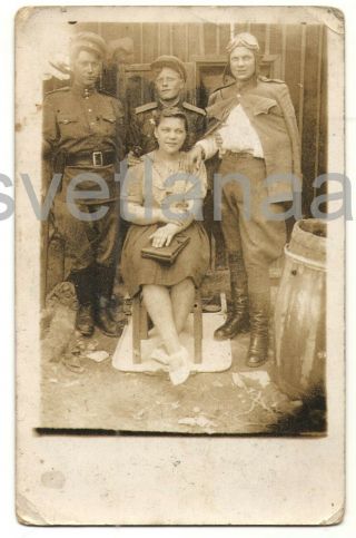 1945 Wwii End World War Wounded Pilot Military Men & Woman Soviet Vintage Photo