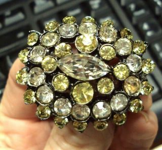 Jewelry Vtg Estate Jewelry Brooch Pin Black / Yellow Glass Rhinestones