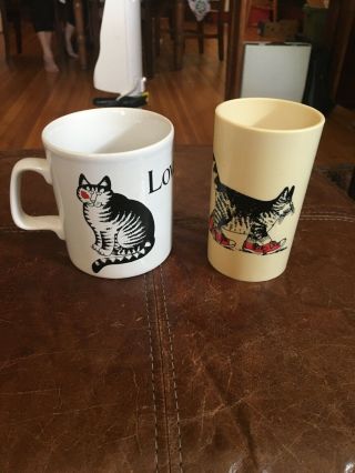 Vintage Cat Mug B.  Kliban " Love A Cat " Kiln Craft Coffee Cup And Plastic Cup