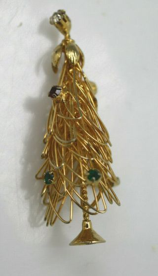 Vintage Christmas Tree gold tone rhinestone wire work 3 - D holiday brooch pin 2