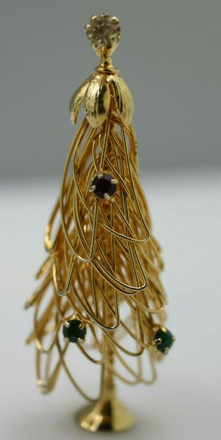 Vintage Christmas Tree gold tone rhinestone wire work 3 - D holiday brooch pin 3
