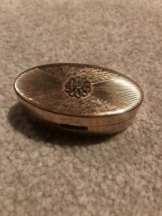 Vintage 1950s Max Factor Gold Color Lipstick Compact Case Flower W/rhinestone