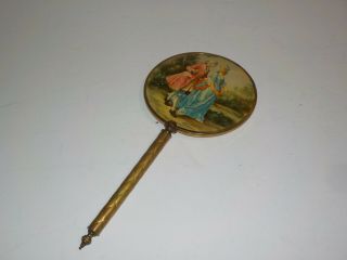 Vtg Art Deco Gold Hand Mirror Colonial Man Woman (glass Cracked)