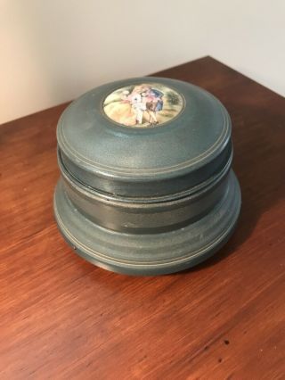 Vintage Blue Powder Compact Music Box Cody? Victorian Lady & Man