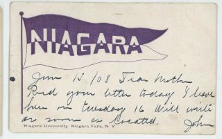 Niagara University Pennant Niagara Falls Ny Vintage York 1908 Udb Postcard