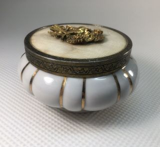 Vintage Matson Gold Dove Bird Porcelain Vanity Powder Puff Jar White & Gold