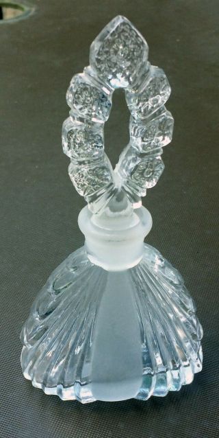 Vintage Clear Crystal Perfume Bottle With Fancy Glass Stopper Satin Glass Panel
