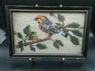 Vintage Framed Cross Stitch Bird From 1968