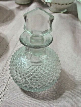 Small Vintage Clear Glass Perfume Bottle With Stopper Diamond Point Pattern