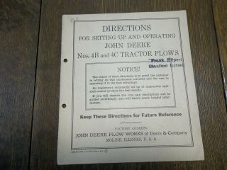 Vintage Directions For Setting Up & Operating John Deere No.  4b/4c Tractor Plows