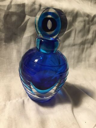 Art Glass Perfume Bottle Abernini 5th Ave Crystal Saturn Light Cobalt Blue