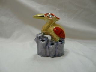 Vintage Crane Bird Porcelain Luster - Ware Flower Frog Made In Japan