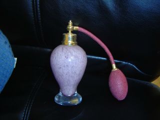 Vintage Pink Burgundy Swirl Glass Perfume Atomizer Bottle With Bulb