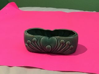 VINTAGE ART DECO DESiGN VASE PLANTER Green Ceramic Pottery Heart Oval Oblong 2