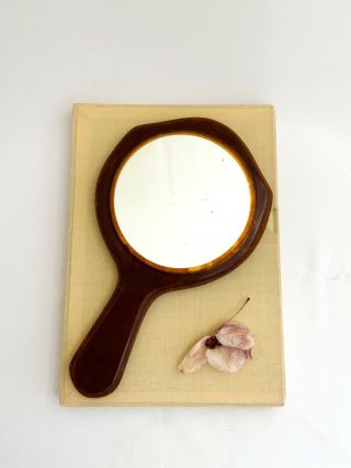 Vintage Brown Plastic Hand Held Mirror | Collectible Mirror