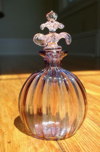 Vintage Hand Made Perfume Bottle Purple And Blue 4.  25 " With Removable Stopper