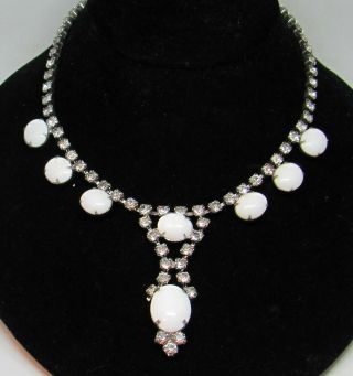 Vintage Milk Glass & Clear Rhinestone Prong Set Necklace Clasp