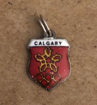 Vintage Calgary,  Alberta,  Canada Travel Shield Enamel & Sterling Silver Charm