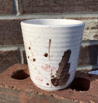 Vintage Japanese Pottery Speckled Stoneware Cream Planter Handpainted Design 4”