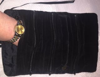 Vintage Elegant Black Velvet Jewelry Roll / Case / Bag Organizer