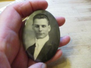 Antique Vintage Pocket Mirror With Black And White Photo Of A Man On It