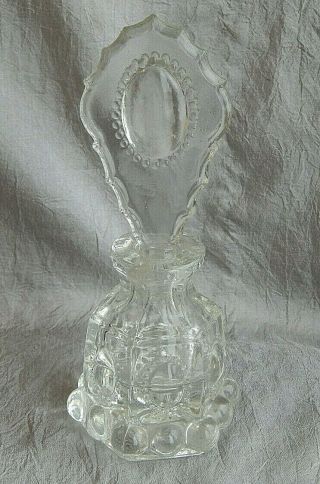 Vintage L.  E.  Smith Bead Medallion Pressed Glass Vanity Perfume Bottle & Stopper