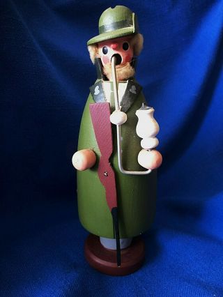 Vintage German Wood Smoker Incense Burner The Hunter Man With Hat Pipe Gun 8 "