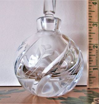Vintage Cut & Etched Crystal Glass Perfume Bottle W/ Stopper Floral Swirl 6 " Ec