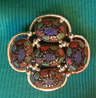 Vintage Sarah Coventry Brooch Pin Light Of The East Faux Mosaic Cabochons 1968