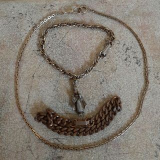 Vtg Bracelets Necklace: 1 Pure Copper Stamped,  1 Gold Tone,  1 Gt St Francis