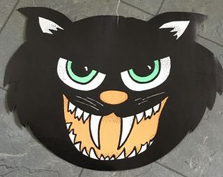 Huge Old Vintage Halloween Cardboard Black Cat Face Diecut Die Cut 12” X 14”