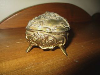 Vintage Antique Gold Flower Floral Art Nouveau Jewelry Casket Box
