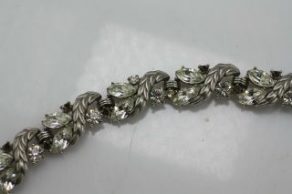 Vintage Silver Tone Crown Trifari Clear Rhinestone Link Bracelet 7 " Missing Rs