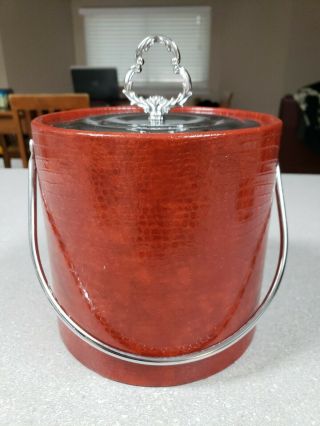 Irvinware Vintage Retro Vinyl Red Ice Bucket,  Mid Century Bar Ware