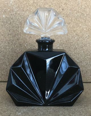 Vintage Black Glass Art Deco Perfume Bottle Decanter Glass Topper Empty 4 - 1/2”