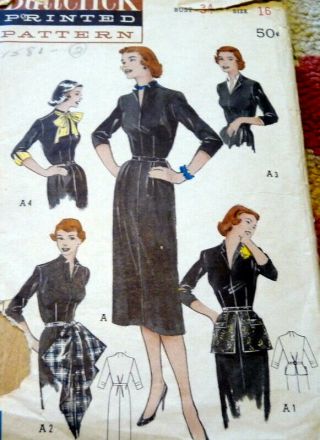 Lovely Vtg 1950s Accessory Dress Sewing Pattern 16/34
