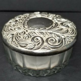 Vintage Vanity Jar Crystal Round Jar With Silver Plated Lid