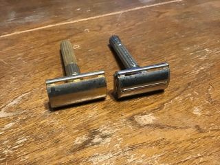 2 Vintage Safety Razors A3 GILLETTE FLAIR TIP.  Gold Plated Plated No Adjustable 2