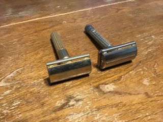 2 Vintage Safety Razors A3 GILLETTE FLAIR TIP.  Gold Plated Plated No Adjustable 3