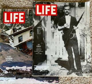 2 Vintage Life Magazines - 1964 February & April - Oswald & Alaska Earthquake