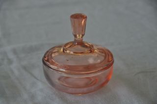 Vintage Pink Depression Glass Dresser Vanity Powder Jar With Glass Lid