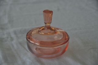 Vintage Pink Depression Glass Dresser Vanity Powder Jar with Glass Lid 2