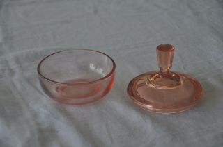 Vintage Pink Depression Glass Dresser Vanity Powder Jar with Glass Lid 3